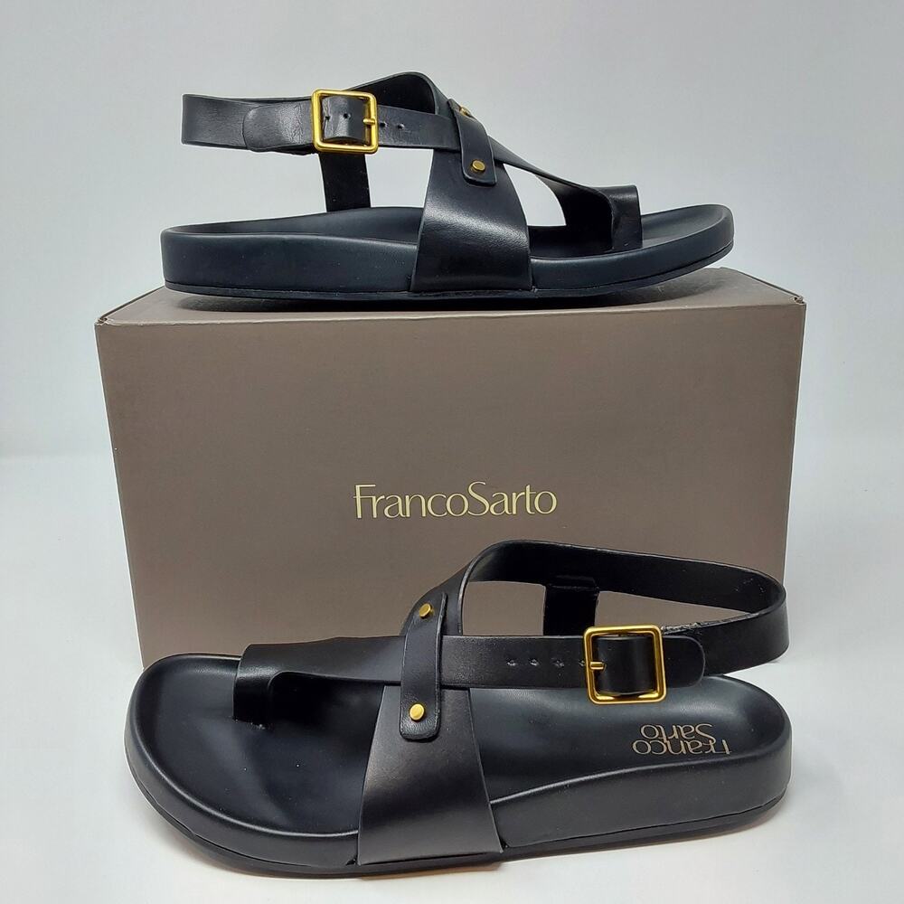 Franco Sarto Blair Womens 11M Black Leather Toe Loop Ankle Strap Sandals